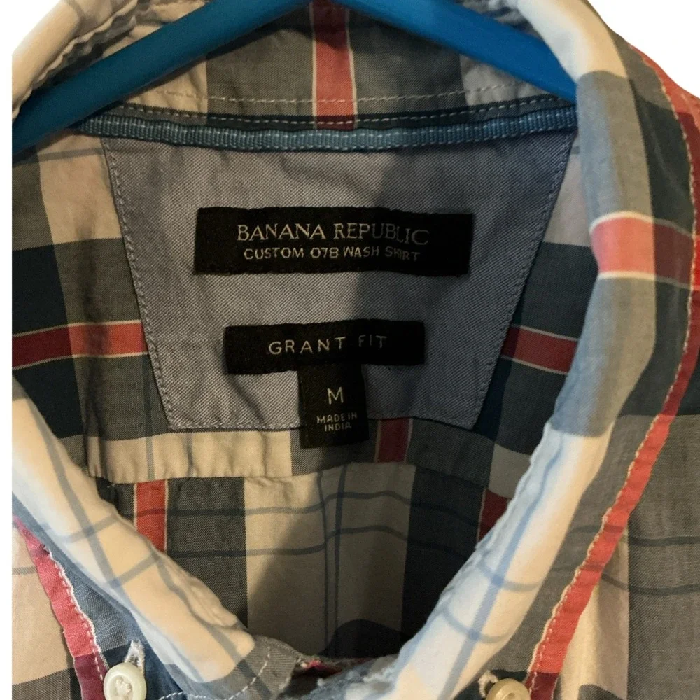 Banana Republic Mens‎ Custom 078 Wash Shirt Grant Fit Plaid Button Down Medium